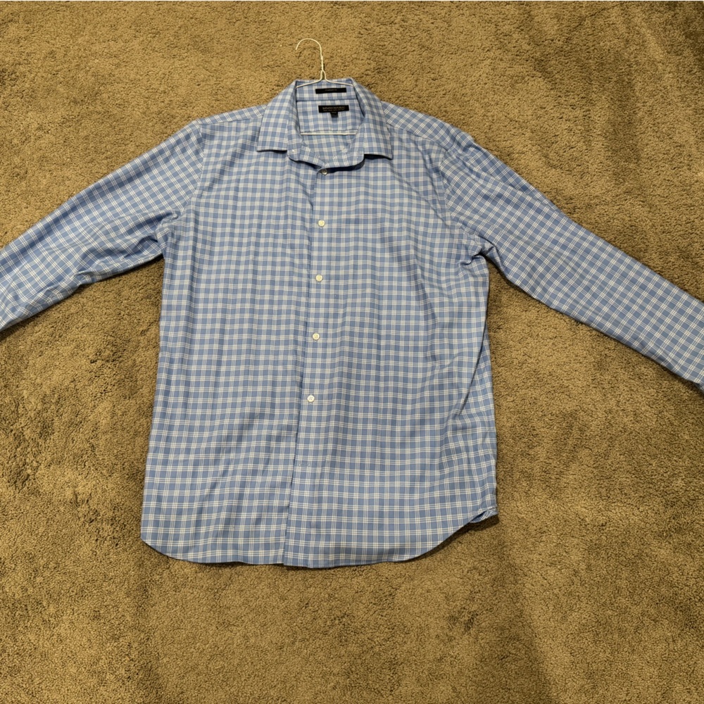 Blue and White Checkered Button-Up Shirt